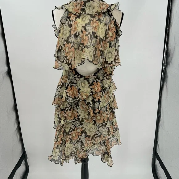 THE KOOPLES Anthropologie Wanted Silk Floral Print Ruffle Dress - Picture 5 of 16